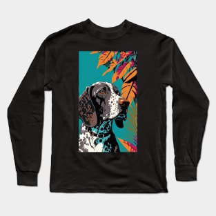 German Shorthair Pointer Dog Vibrant Tropical Flower Tall Retro Vintage Digital Pop Art Portrait 3 Long Sleeve T-Shirt